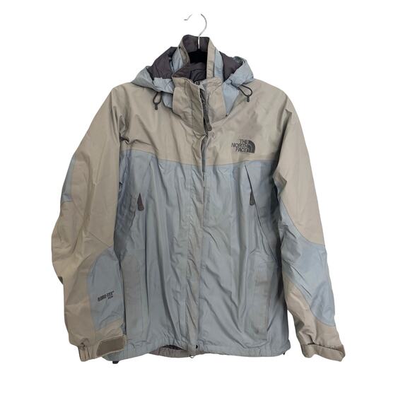 The North Face Jacket Womens Medium Blue Grey HyVent Waterproof Hooded Full Zip - Picture 1 of 11